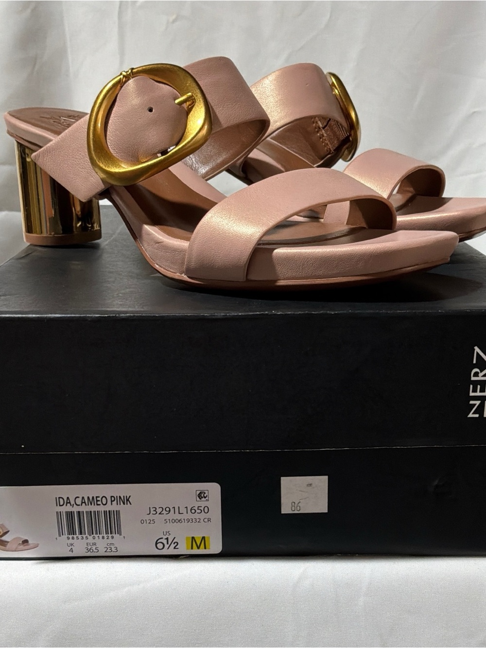 Naturalizer Cameo Buckle Block Heel Sandal - Cameo Pink with Gold